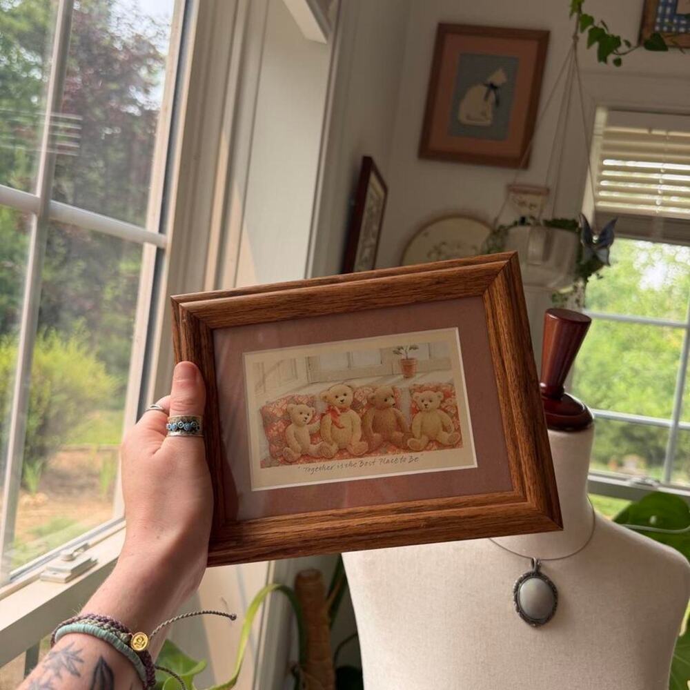 Vintage 1990s Framed Teddy Bear Print